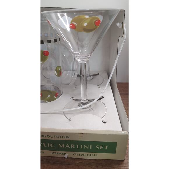 Sanibel Home Acrylic Pitcher And 4 Martini Glasses With Olive Pattern D1 - Picture 2 of 6